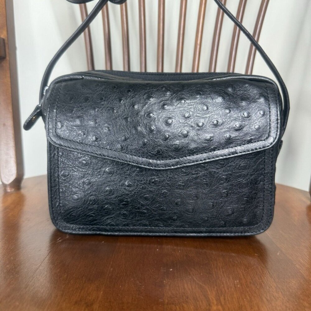 Marzo In Leather Vintage Never Used Black Leather Crossbody Bag Purse Ostrich